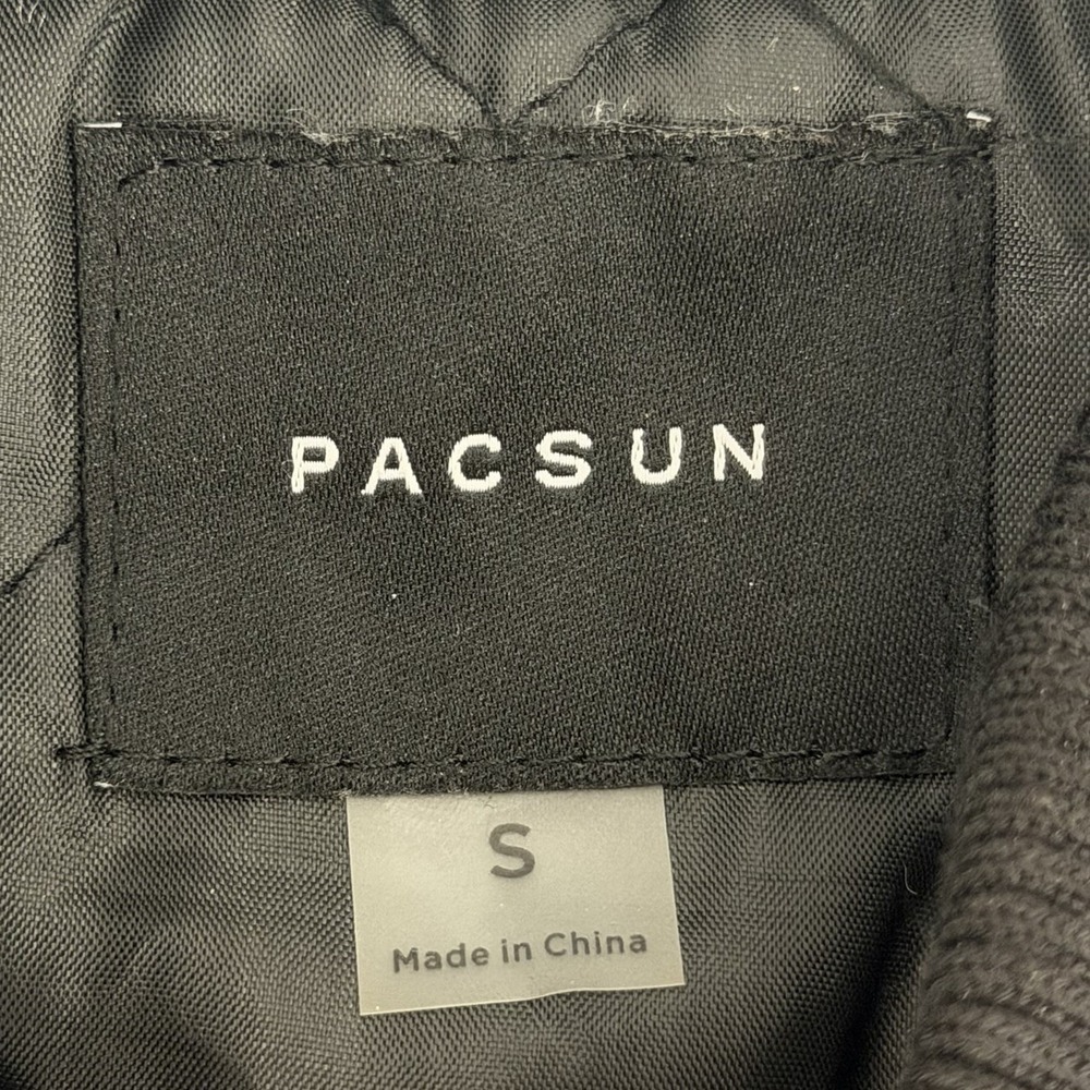 PacSun Varsity Jacket Small Black Faux Leather Cherry 8 Ball Bomber Coat S - Picture 5 of 10
